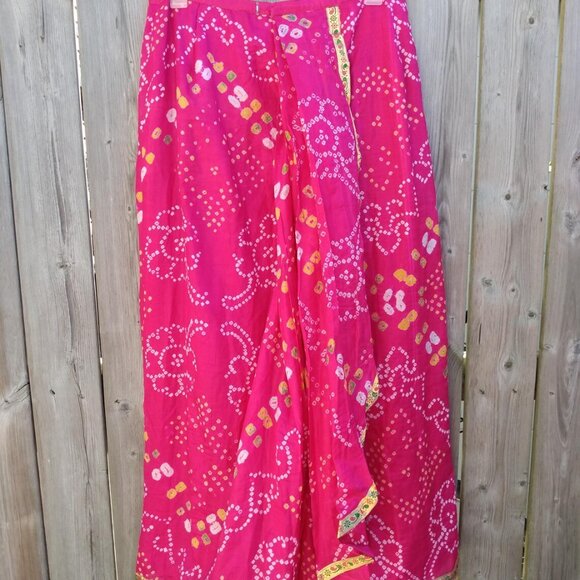 Pink Sari Skirt Choli Blouse Set Batik Yellow Gold 40"B 34"W Lehanga - Picture 4 of 10